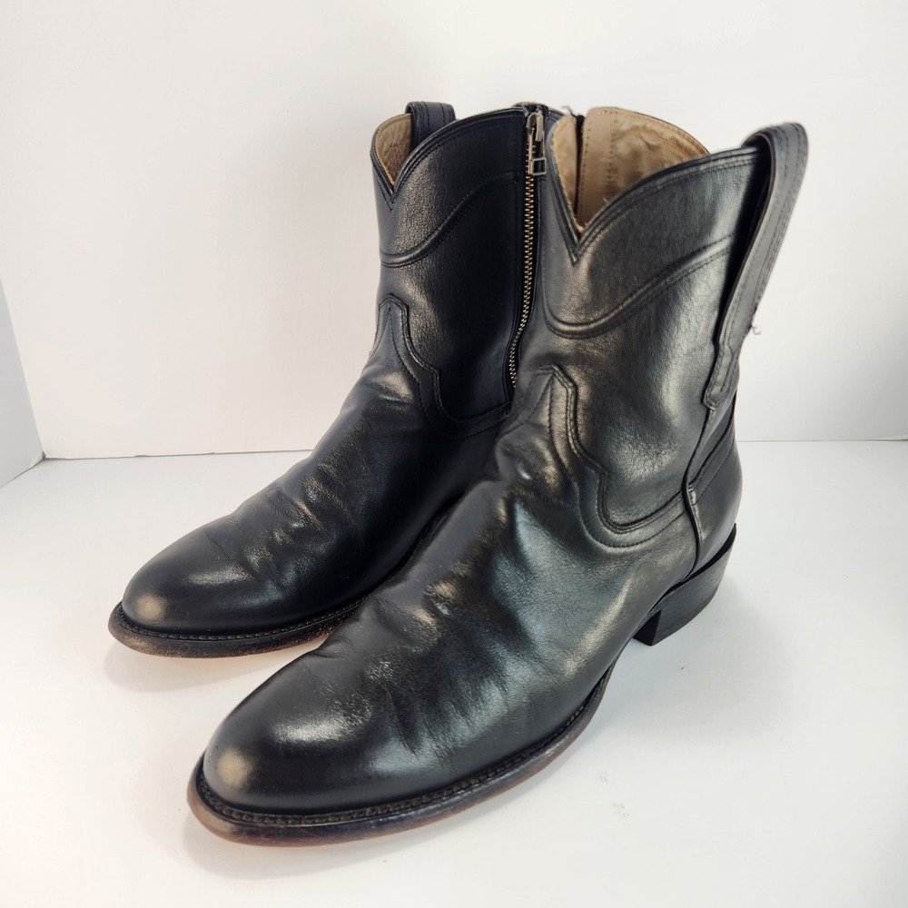 Tecovas Men's 8.5D Black Leather Western Cowboy Boots Zip Ankle Ranch Rodeo